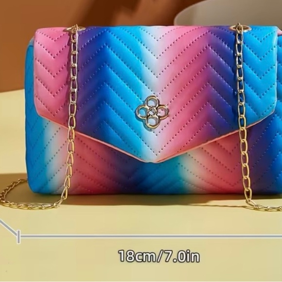 Rainbow Crossbody Shoulder Bag with Gold Chain - Picture 5 of 5
